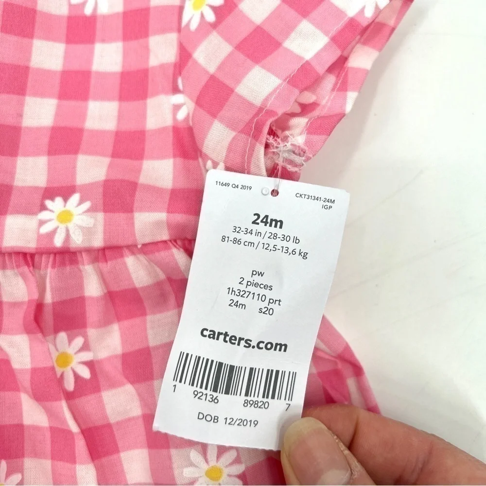 NWT CARTER'S Girl's Pink & White Gingham Checkered Lightweight Blouse Size 24M